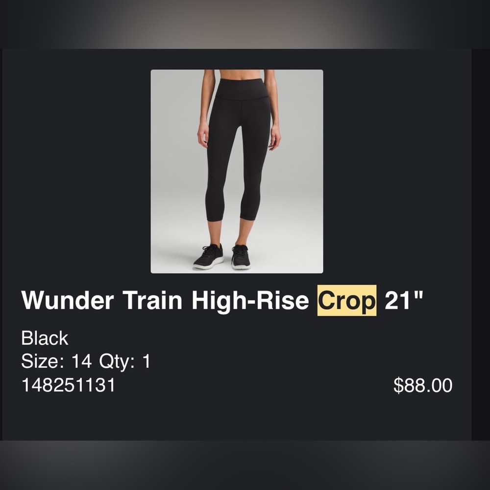 Women's Lululemon WunderTrain 21" crop leggings - black size 14